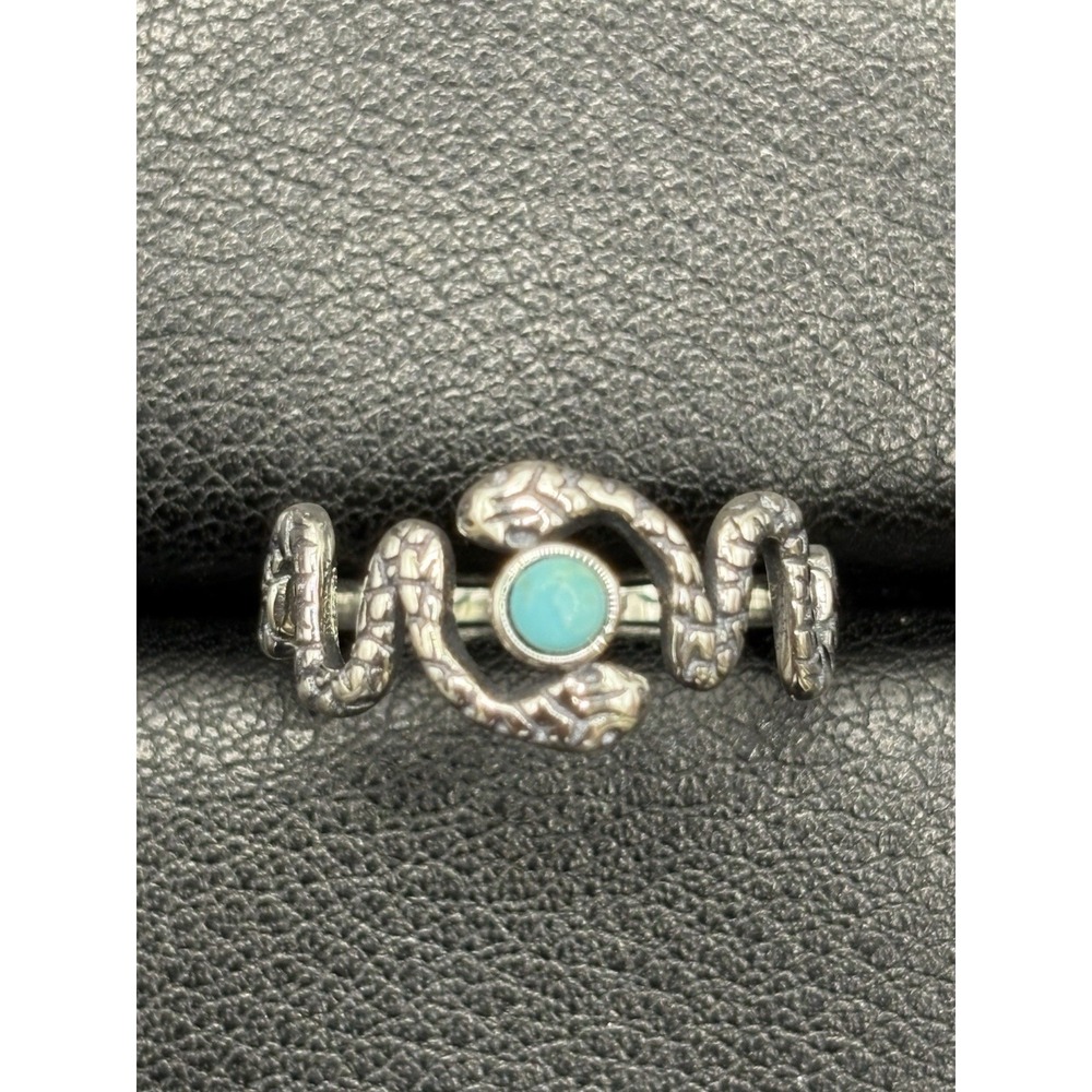 New Condition Sterling Silver Snake Genuine Turquoise Ring Size 7 H13